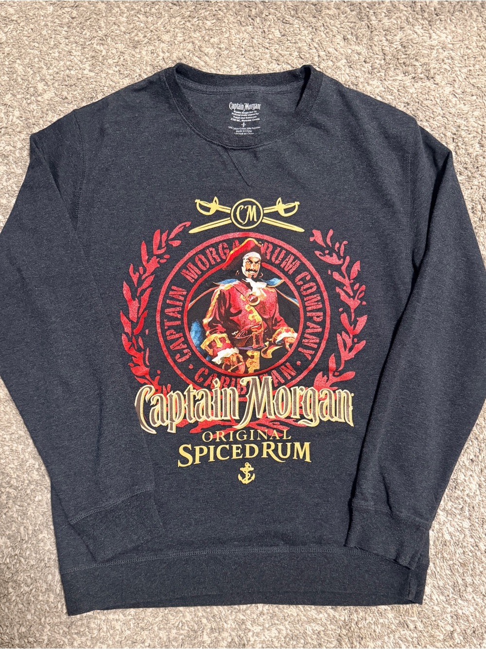 Captain Morgan Black Crewneck Sweatshirt - Red & Gold Logo Unisex
